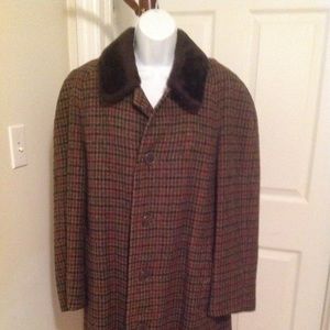 BURBERRY CUSHA TWEED FUR COAT APPROX SZ 4 vintage
